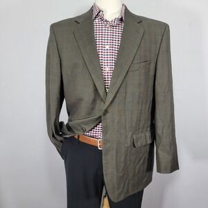 Famous‎ Brand Men's Sport Coat Blazer Two Button Plaid Olive Brown Wool 44R
